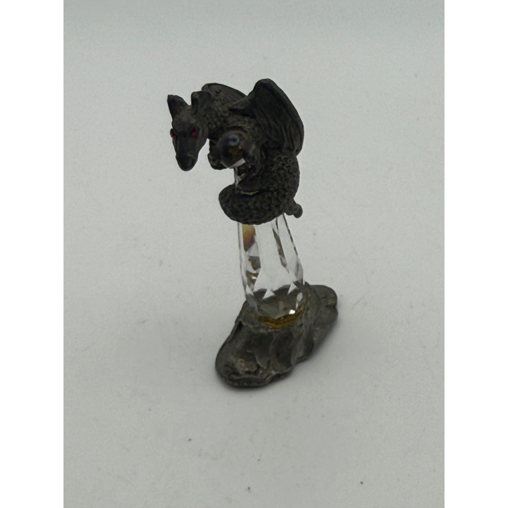 Vintage Gallo 86 Pewter Dragon Figurine on Faceted Crystal Red Eyes Fantasy